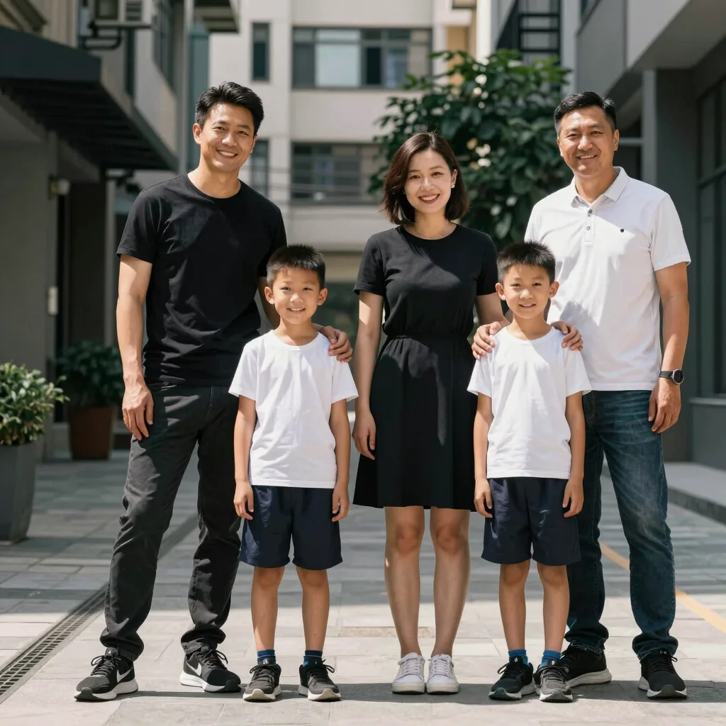 Custom family portrait session in an urban outdoor setting, crisp