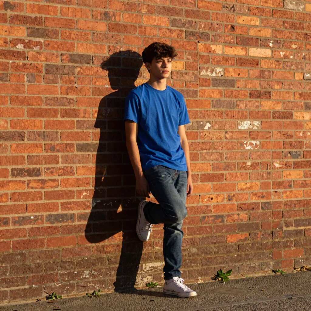 High school senior portrait leaning against a vintage brick wall